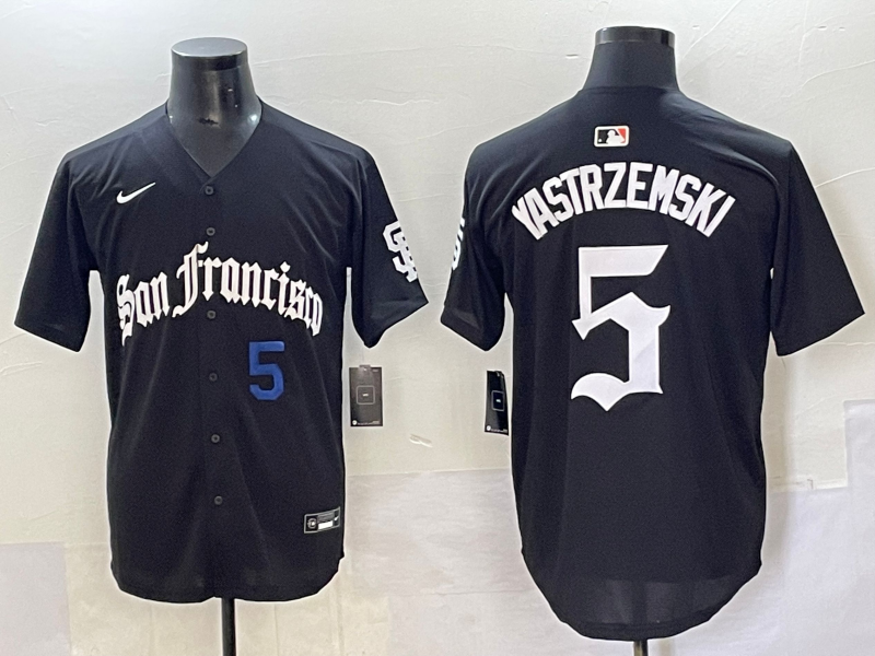 Men 2025 San Francisco Giants #5 Yastrezemski Black Five generations Joint Name Nike MLB Jersey style 25->san francisco giants->MLB Jersey